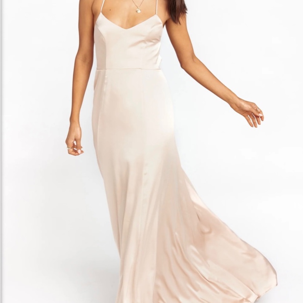 Show me your Mumu Godshaw Goddess Gown champagne luxe satin size small